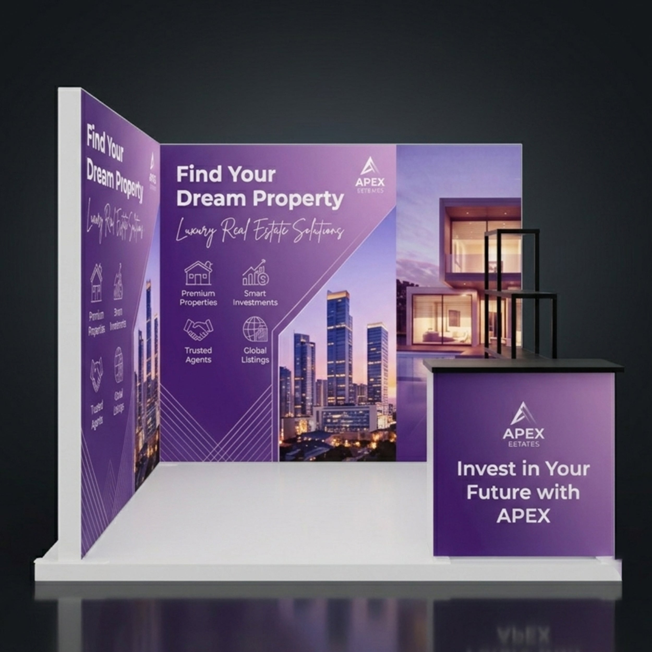 3m Backlit Exhibition Stand LED Lightbox Display with Counter Branding Panels lifestyle