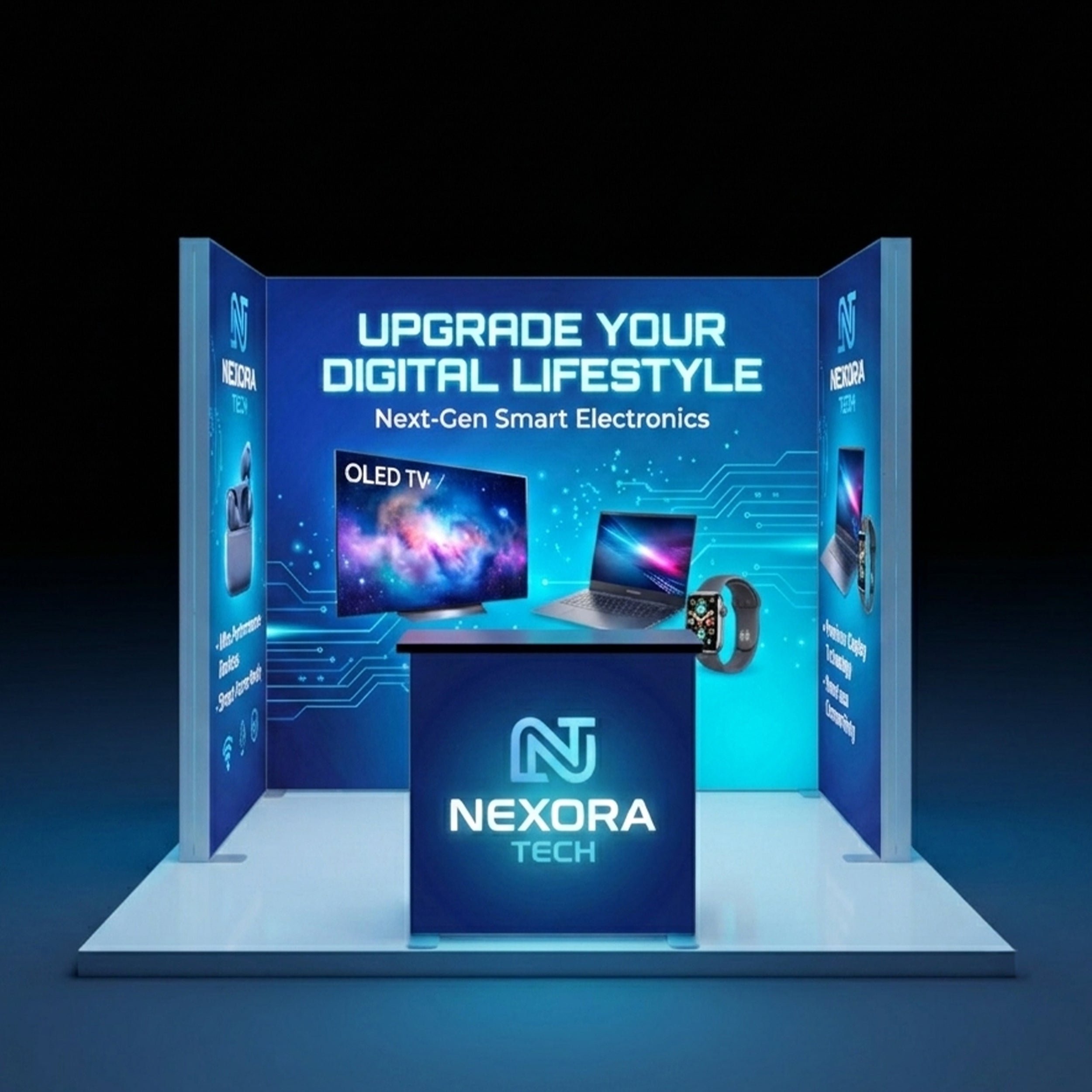 3m Backlit Exhibition Stand LED Lightbox Display with Counter Storage front view