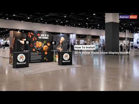 Install 20ft Inline Trade Show Booth | Backwall Display with Dual Counters & Side Panels