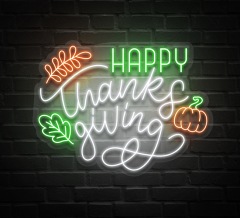 Happy Thanksgiving Leaf Neon Sign