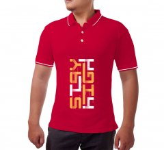 Men's Red Cotton Polo Shirt - Printed