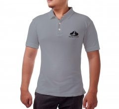 Grey Cotton Polo Shirt - Embroidered