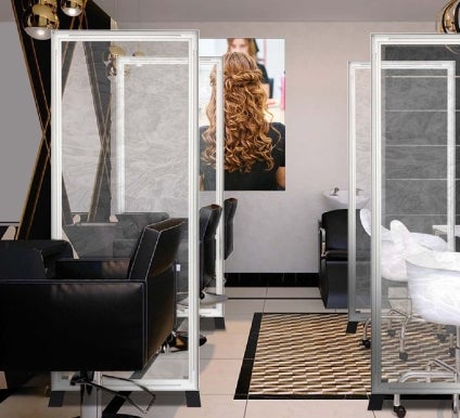 Floor Standing Sneeze Guard - SEG Clear Vinyl